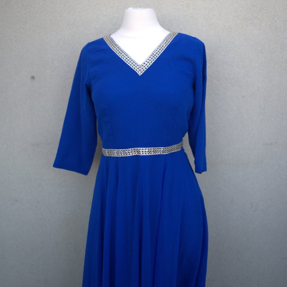 Navy Dress with Silver Borders